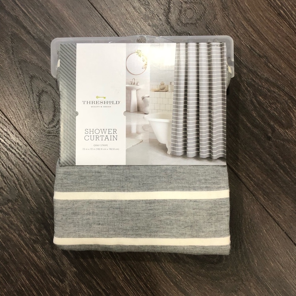 Gray and White Striped Shower Curtain NEW
